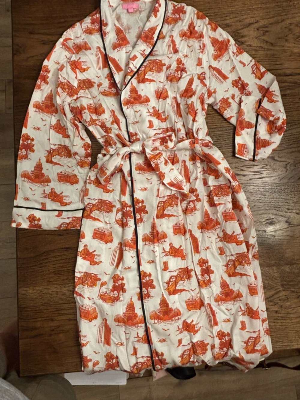 Katie Kime Austin Toile Robe NWT Cotton Modal Belted Lounge Robe Orange UT - Picture 4 of 15